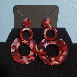 Multi-Toned Red & Pink Acrylic Circle Drop Earrings